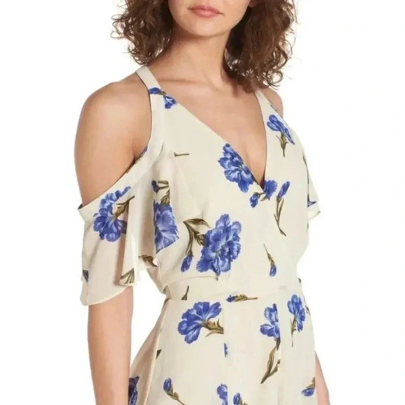 Revolve Privacy Please Leon Romper Floral Cold Shoulder Cream Purple Size Small - Picture 9 of 16